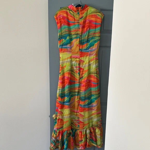 NWT Alden Adair - Psychedelic Colorful Sleeveless Silk Maxi Dress - Picture 6 of 6